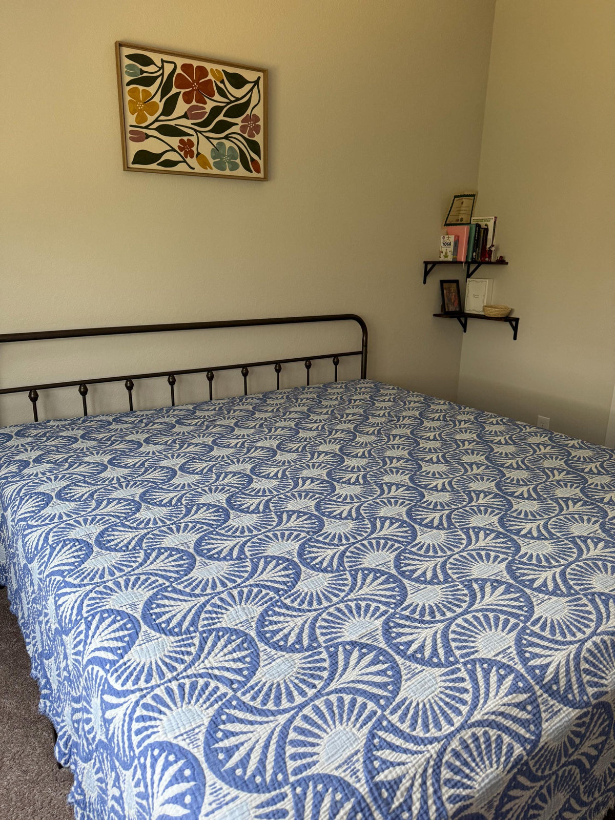 Blue Ginkgo Muslin Bed Blanket, 100% Turkish Cotton King Size Bedspread, Lightweight Reversible Gauze Blanket, Boho Bedding