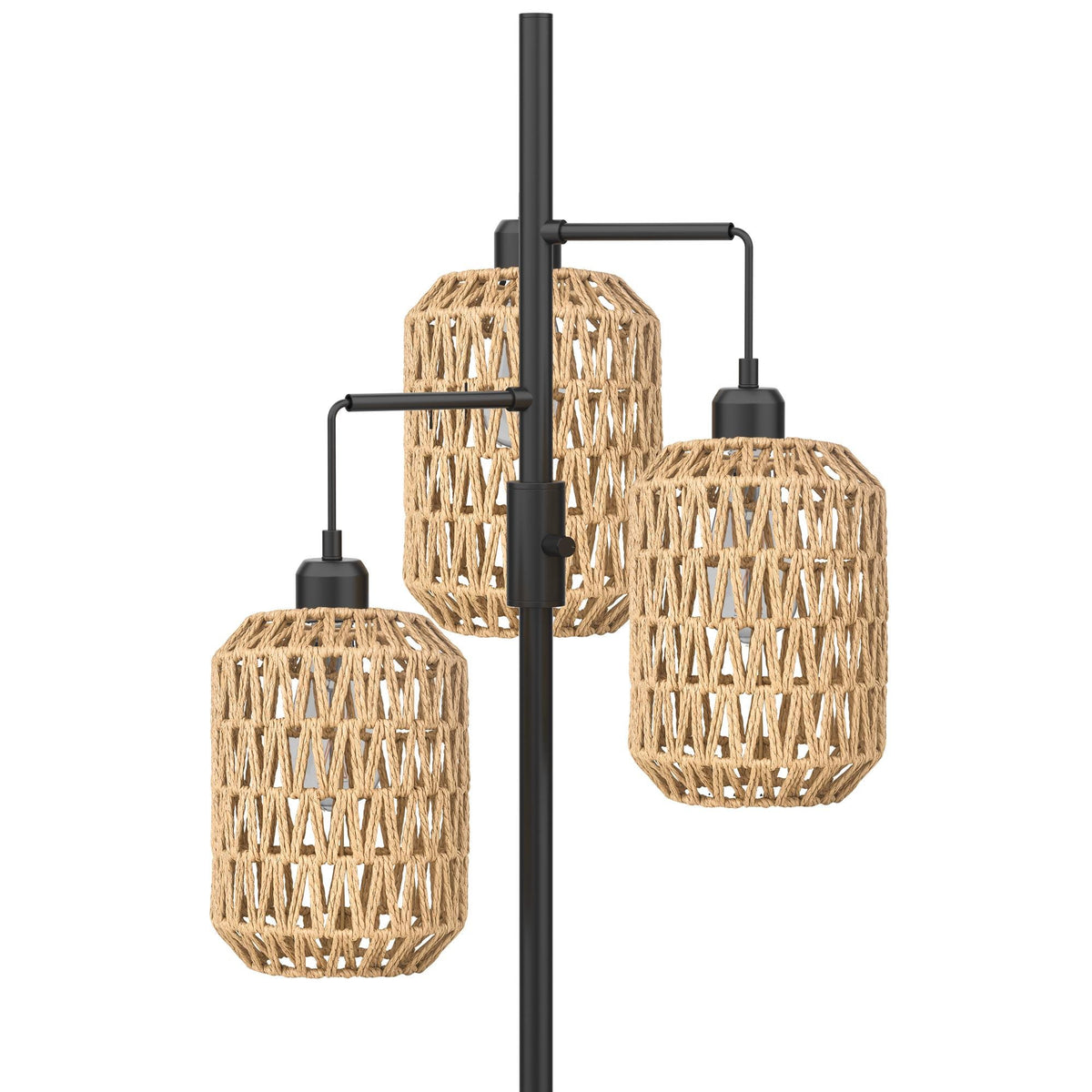 Boho Floor Lamp with 3 Bulbs - Rattan Shade, Rotary Switch
