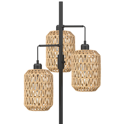 Boho Floor Lamp with 3 Bulbs - Rattan Shade, Rotary Switch
