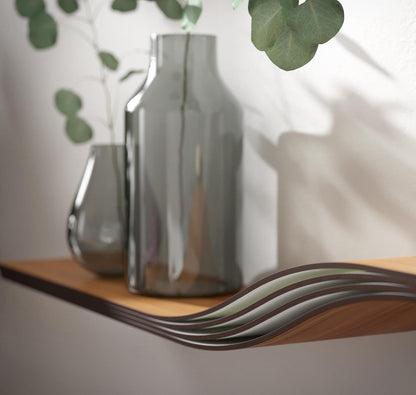 Floating Wave Shelf, Wood Wall Shelf Curved, Walnut Oak Ash, Modern Wooden Shelves with Hidden Brackets, Handmade Home Decor