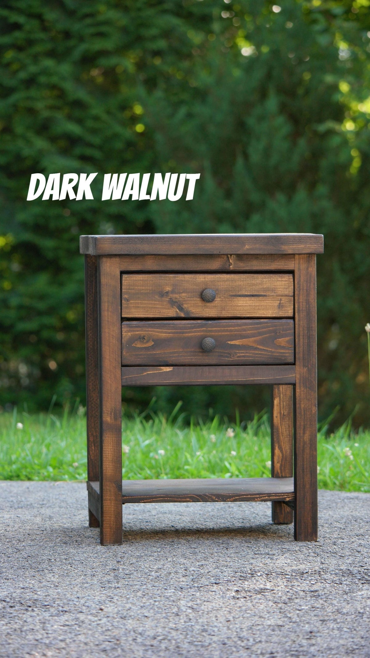 Rustic Solid Wood Nightstand with 2 Drawers and Shelf : Country Style