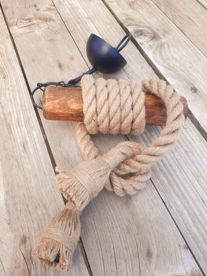 Rustic Wood & Rope Pendant Light with 2 E27 Bulbs