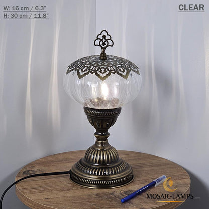 Blown Glass Globe Table Lamp: Turkish Bronze Base, Bedroom Lighting