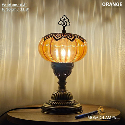 Blown Glass Globe Table Lamp: Turkish Bronze Base, Bedroom Lighting