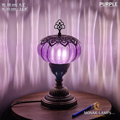 Blown Glass Globe Table Lamp: Turkish Bronze Base, Bedroom Lighting