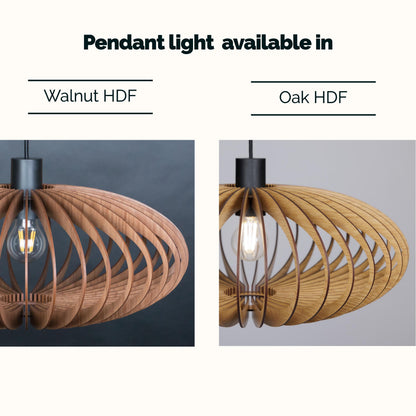 Modern Wood Pendant Light in Walnut or Oak HDF