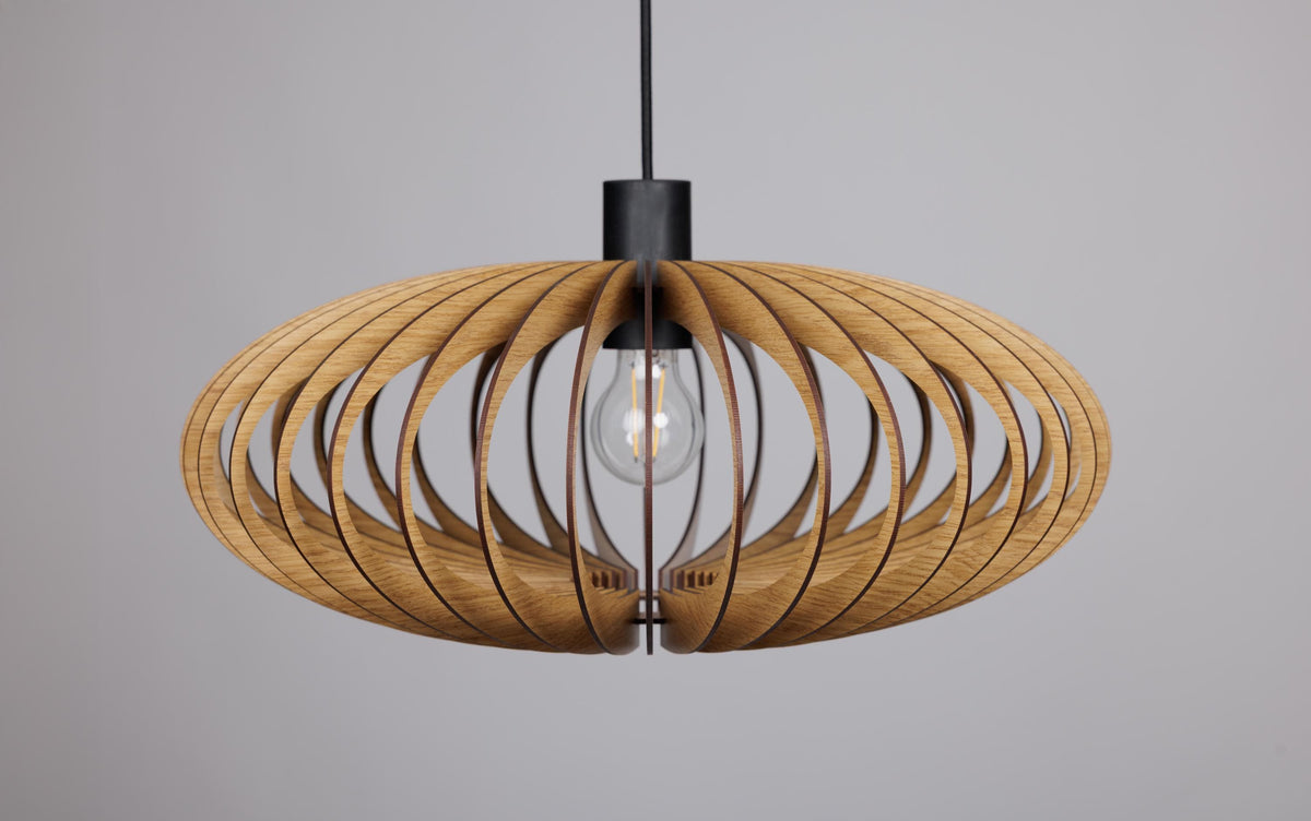 Modern Wood Pendant Light in Walnut or Oak HDF