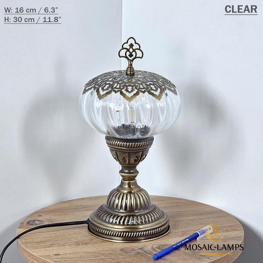 Blown Glass Globe Table Lamp: Turkish Bronze Base, Bedroom Lighting