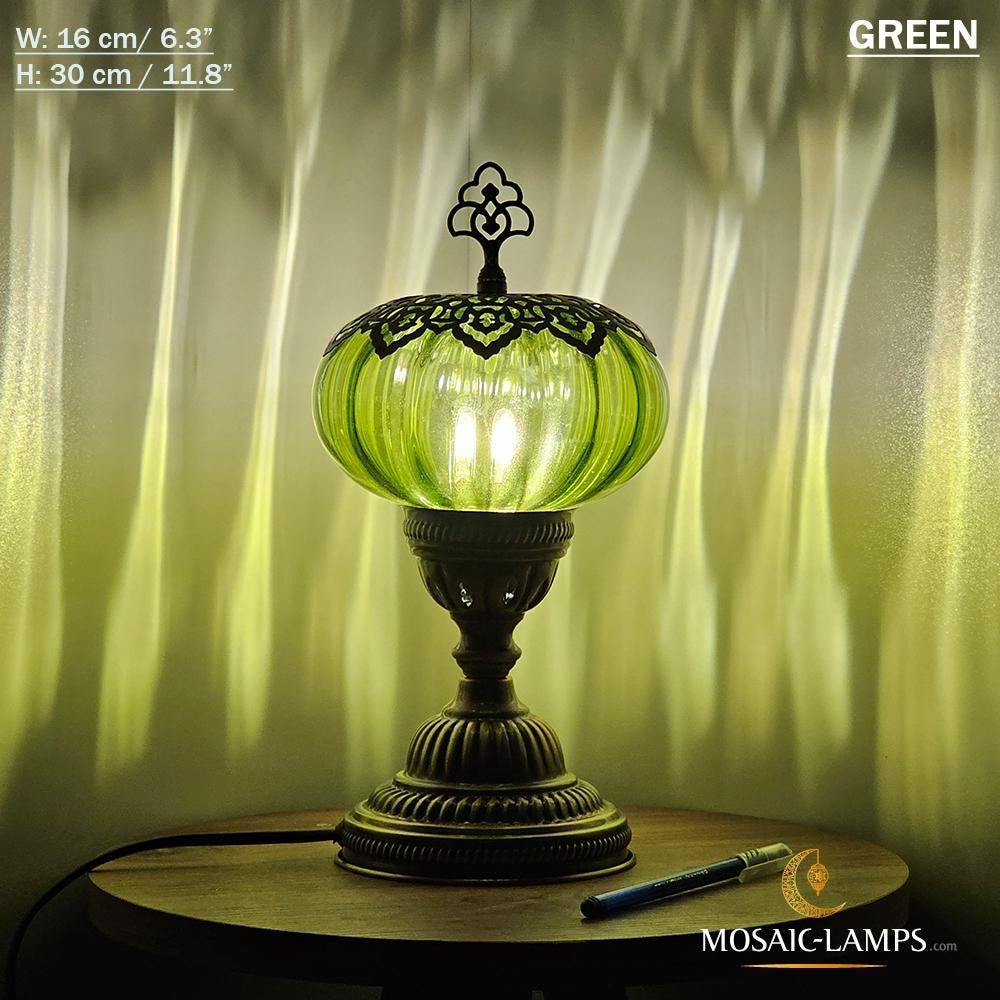 Blown Glass Globe Table Lamp: Turkish Bronze Base, Bedroom Lighting
