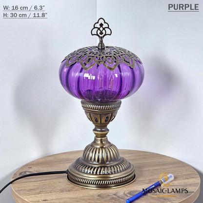 Blown Glass Globe Table Lamp: Turkish Bronze Base, Bedroom Lighting