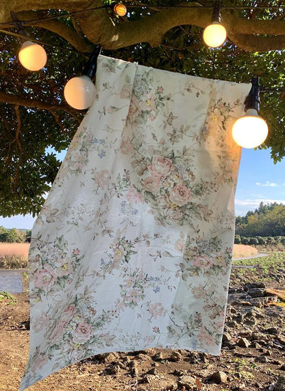 Vintage Floral Linen Cotton Curtains, French Country Rose Drapes Set of 2