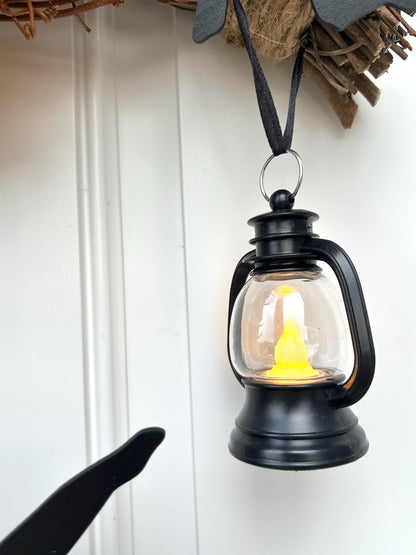 Black Cat Halloween Wreath:LED Lantern,Halloween Door Decor,Pumpkins,October Front Door Hanger,Autumn Boho Dec,Spooky Half Moon Kitty Wreath