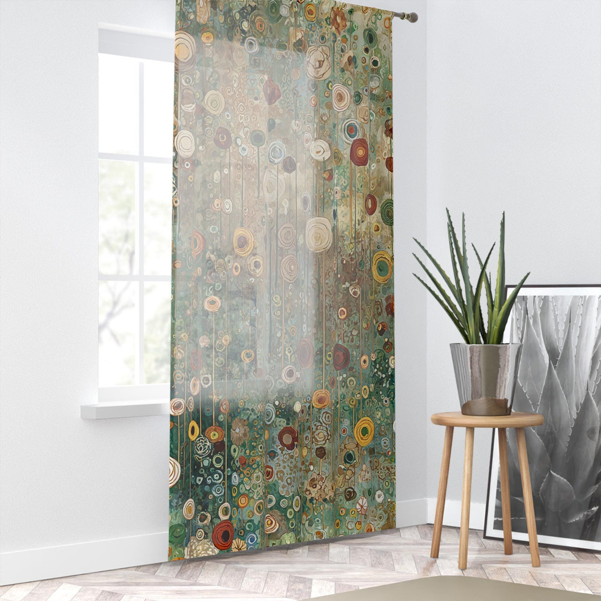 Woodland Floral Sheer Curtain Panel with 4" Rod Pocket, 50" x 84"