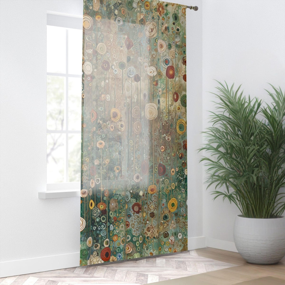 Woodland Floral Sheer Curtain Panel with 4" Rod Pocket, 50" x 84"