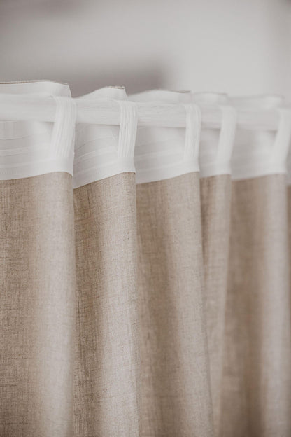 Natural Light Beige Linen Curtain Panel with Multifunctional Heading Tape