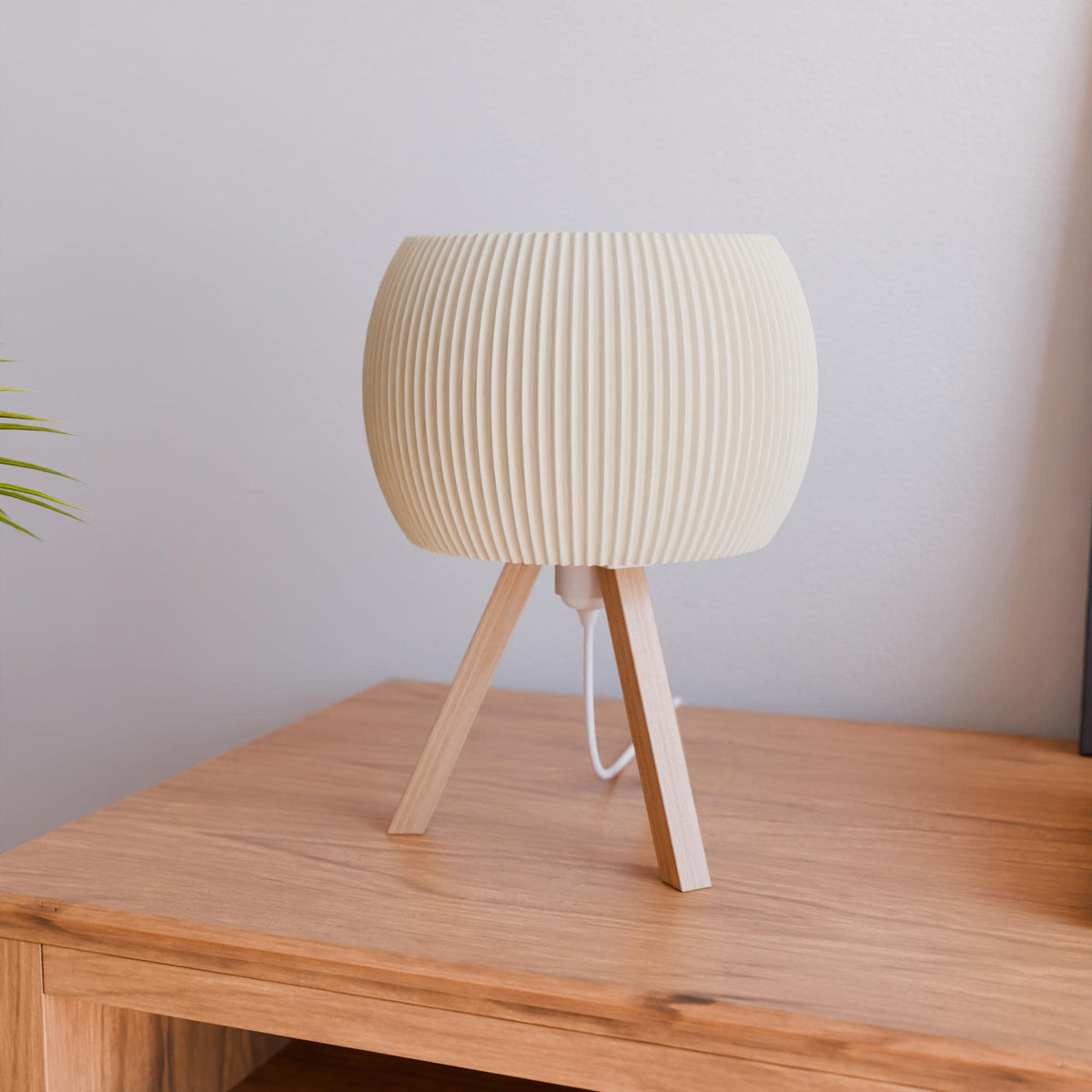 ORB Wood Table Lamp with Ribbed Shade & Tripod Base