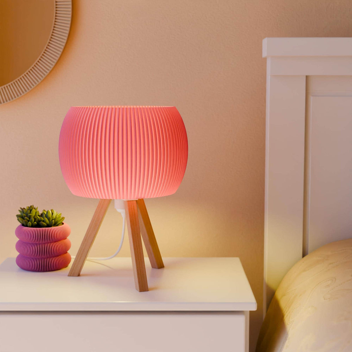 ORB Wood Table Lamp with Ribbed Shade & Tripod Base