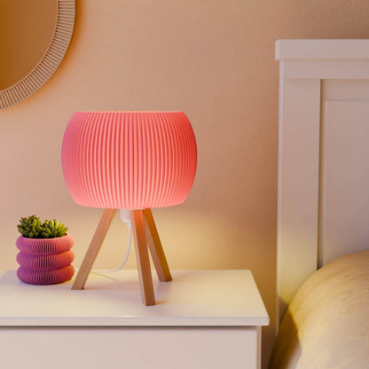 ORB Wood Table Lamp with Ribbed Shade & Tripod Base