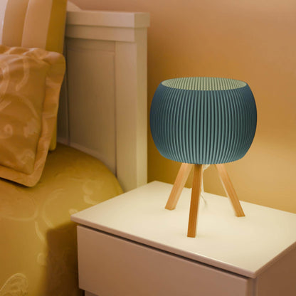 ORB Wood Table Lamp with Ribbed Shade & Tripod Base