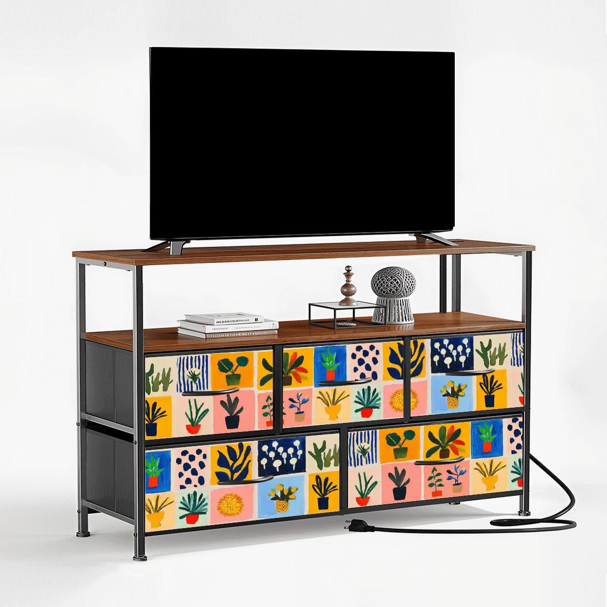 Matisse 5 chest of drawers TV stand dresser, industrial console, tv media console cabinet, living room cabinet, gouache pink storage cabinet