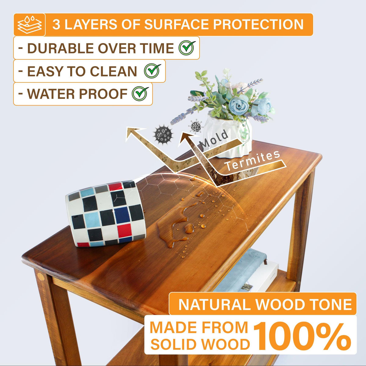 Narrow Acacia Wood End Table with Drawer & Open Shelf