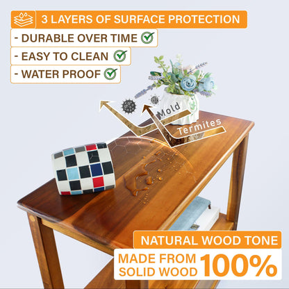 Narrow Acacia Wood End Table with Drawer & Open Shelf