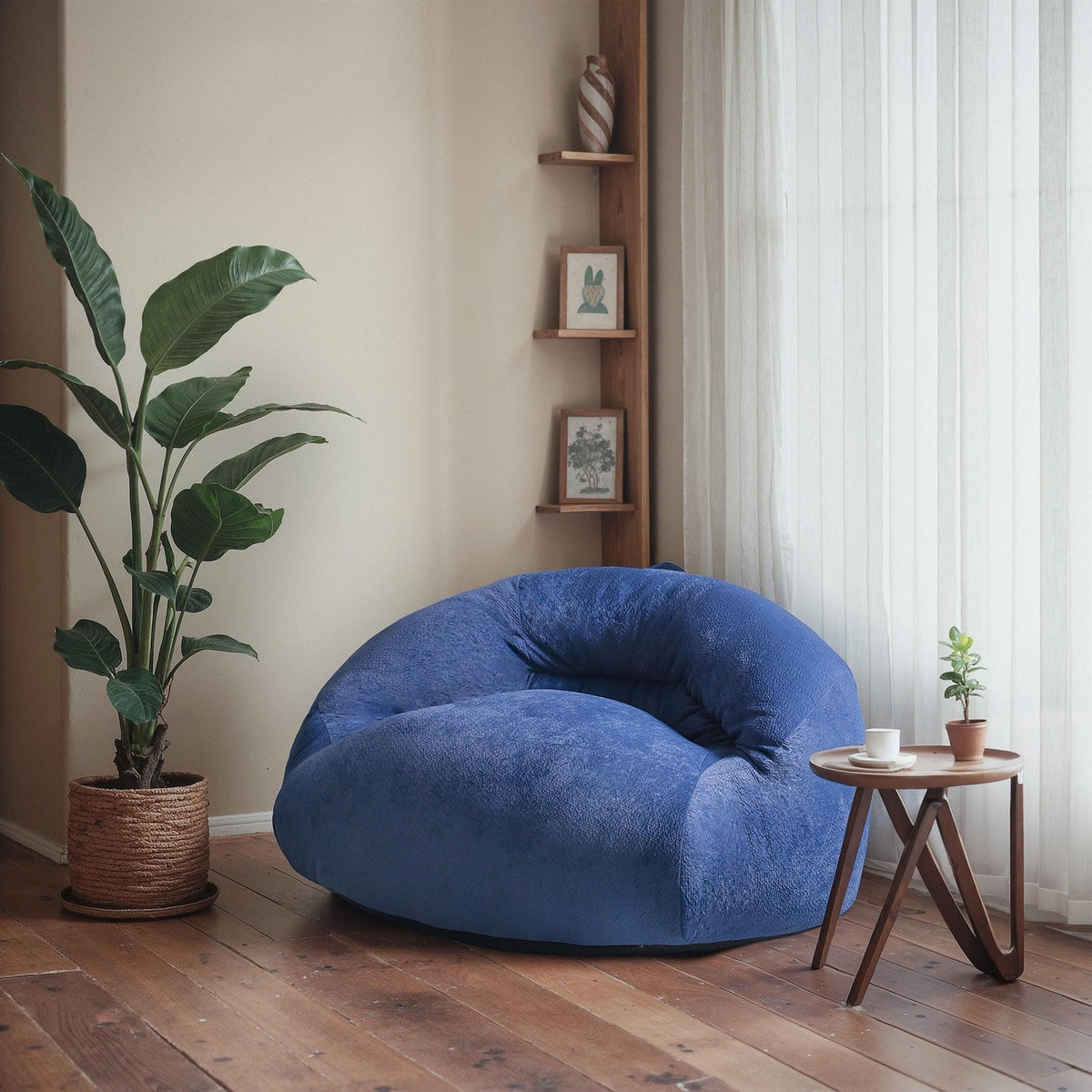 Blue Single Bean Bag Chair: Classic country style, experience the rustic comfort of cloud velvet