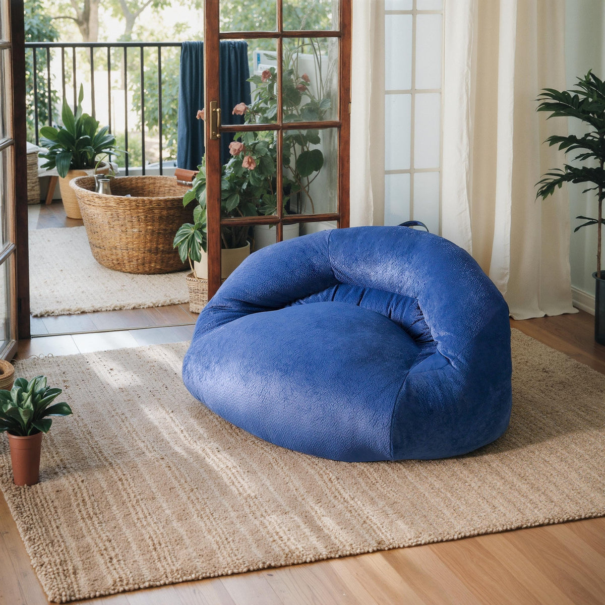 Blue Single Bean Bag Chair | Classic country style, experience the rustic comfort of cloud velvet