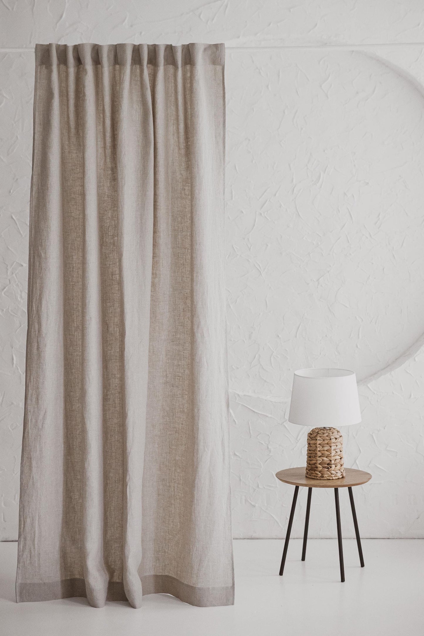 Natural Light Beige Linen Curtain Panel with Multifunctional Heading Tape
