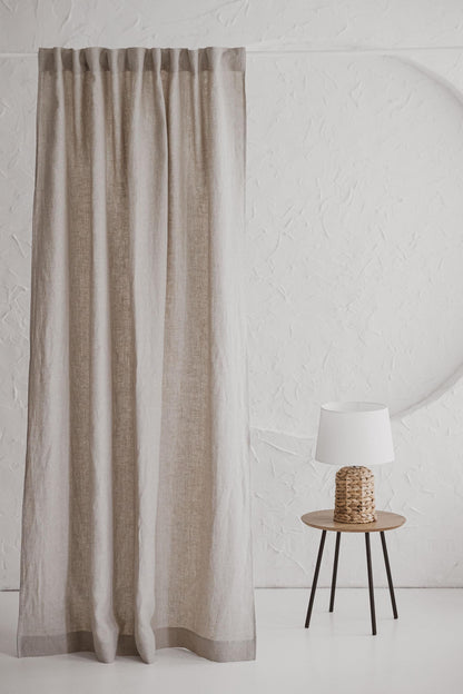Natural Light Beige Linen Curtain Panel with Multifunctional Heading Tape
