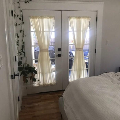 Custom 100% Linen French Door Curtain Panel with Rod Pockets