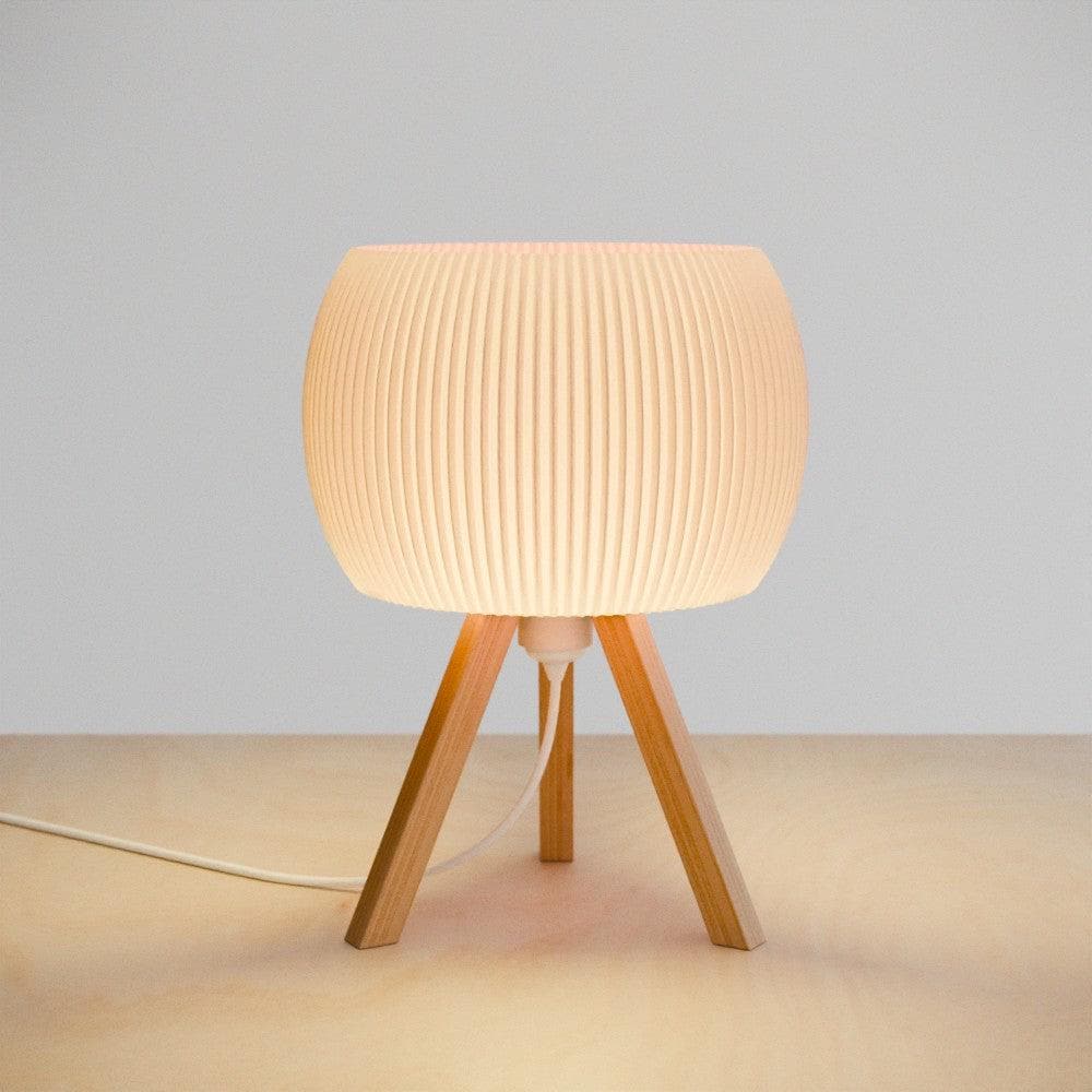 ORB Wood Table Lamp with Ribbed Shade & Tripod Base