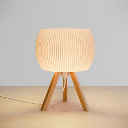 ORB Wood Table Lamp with Ribbed Shade & Tripod Base
