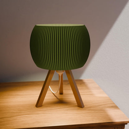 ORB Wood Table Lamp with Ribbed Shade & Tripod Base