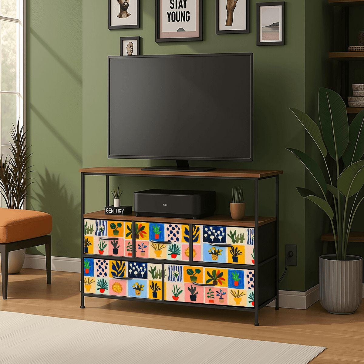 Matisse 5 chest of drawers TV stand dresser, industrial console, tv media console cabinet, living room cabinet, gouache pink storage cabinet