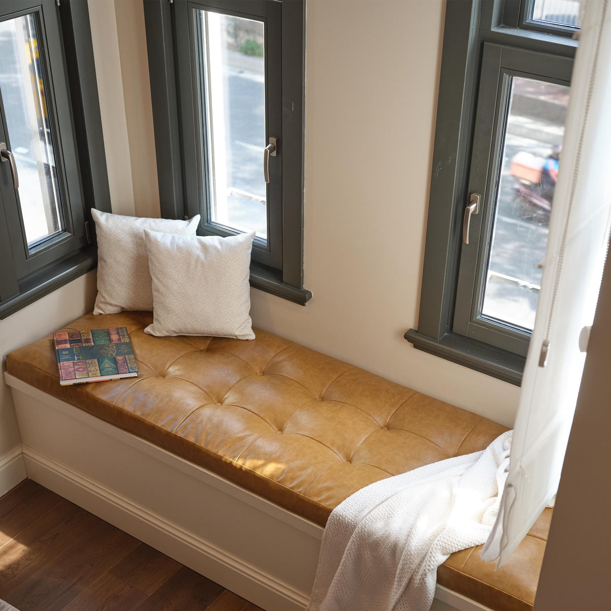 Comfortable Leather Bench Cushion, Custom Tufted Leather Bench Cushion, Large Window Leather Seat Cushion