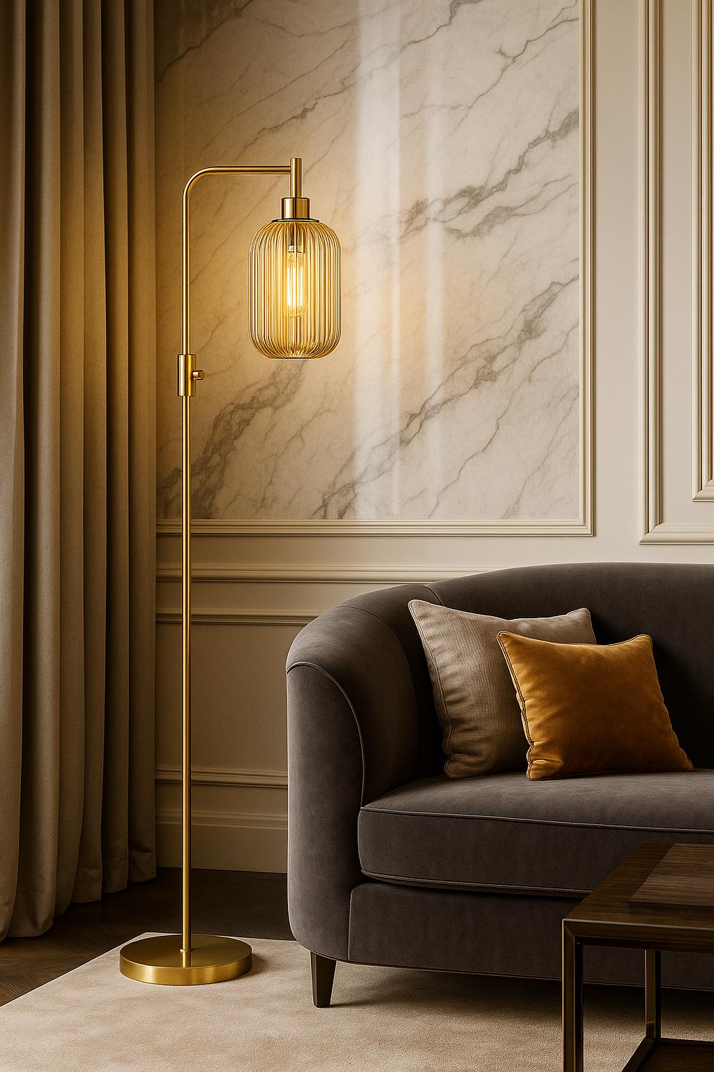 Mid Century Green Glass Floor Lamp | Modern Dimmable Standing Lamp - customizable light