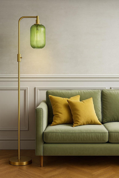 Mid Century Green Glass Floor Lamp | Modern Dimmable Standing Lamp - customizable light