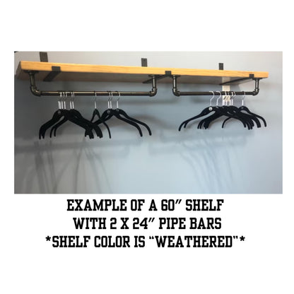 Industrial Pipe Clothes or Towel Bar with or without Solid Wood Shelf