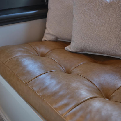 Comfortable Leather Bench Cushion, Custom Tufted Leather Bench Cushion, Large Window Leather Seat Cushion