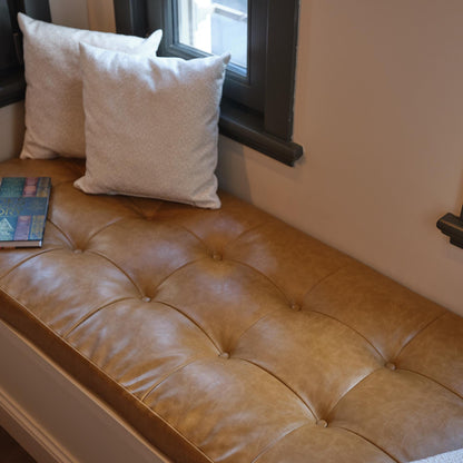 Comfortable Leather Bench Cushion, Custom Tufted Leather Bench Cushion, Large Window Leather Seat Cushion