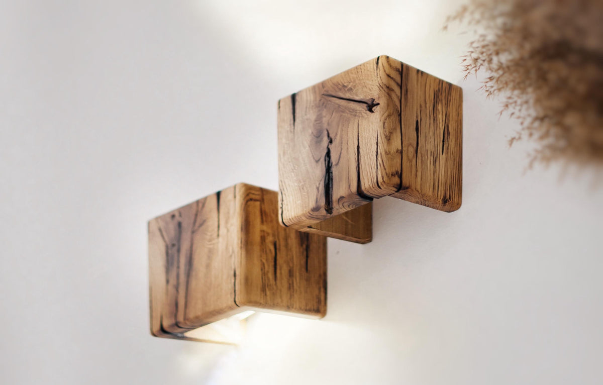 Reclaimed Wood Wall Sconce with GU10 LED, Hardwired or Plug-In