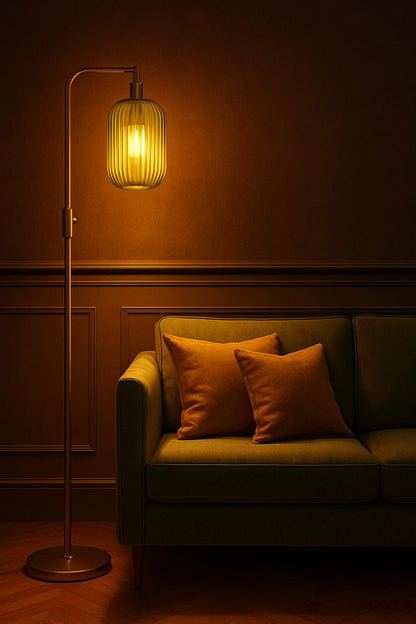 Mid Century Green Glass Floor Lamp | Modern Dimmable Standing Lamp - customizable light