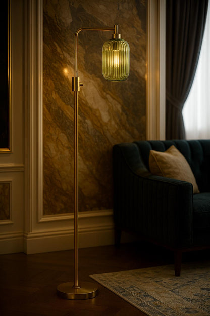 Mid Century Green Glass Floor Lamp | Modern Dimmable Standing Lamp - customizable light