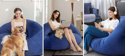 Blue Single Bean Bag Chair | Classic country style, experience the rustic comfort of cloud velvet