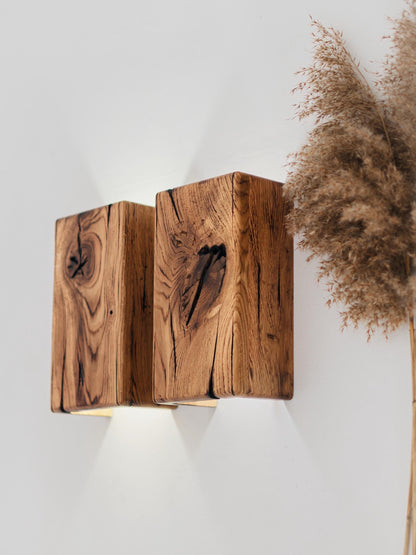 Reclaimed Wood Wall Sconce with GU10 LED, Hardwired or Plug-In