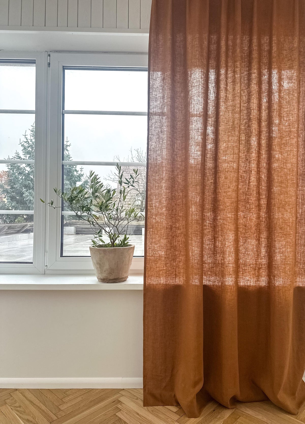 Stonewashed Linen Curtain Panels Set of 2 with Multifunctional Heading Tape
