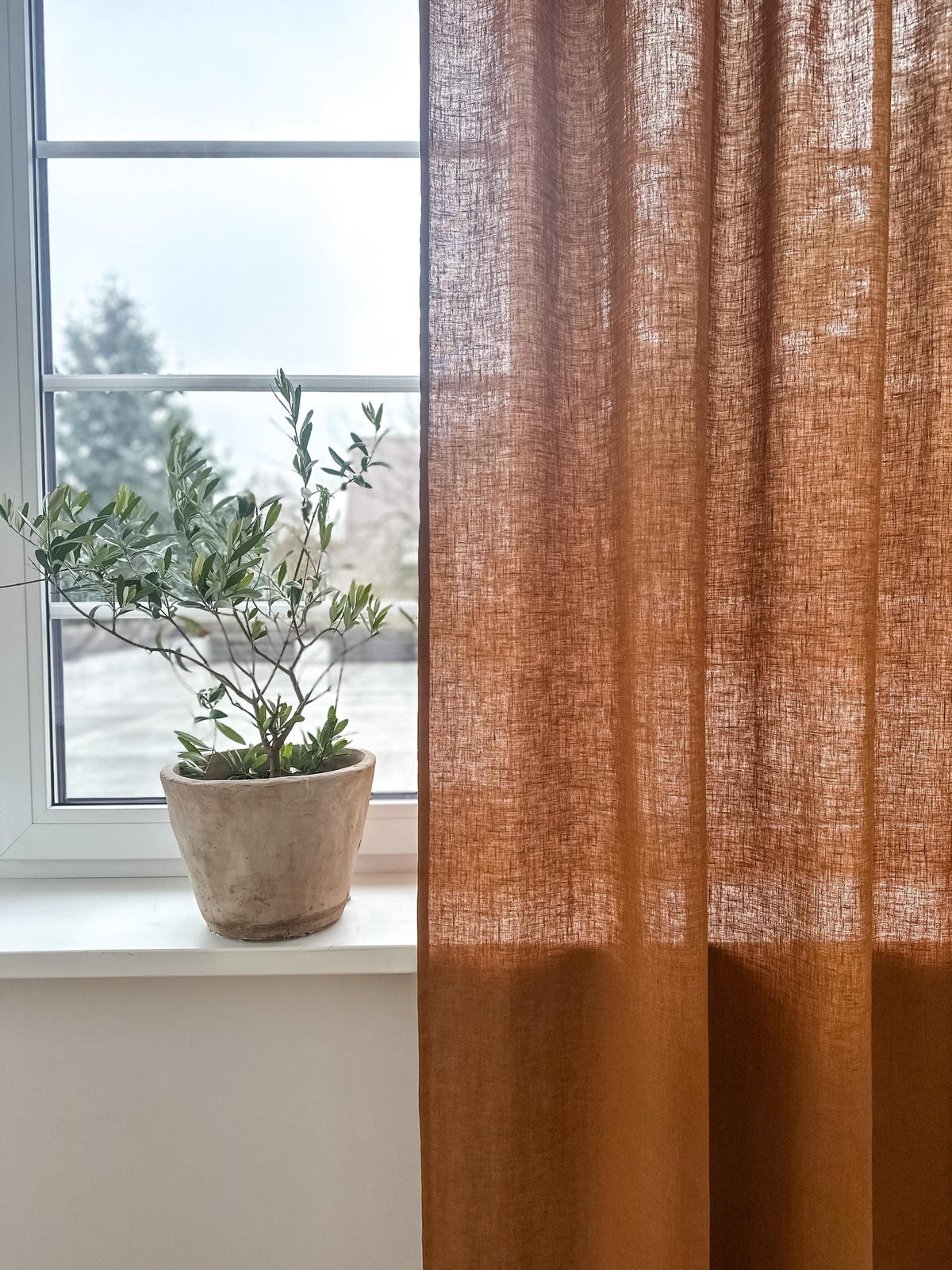 Stonewashed Linen Curtain Panels Set of 2 with Multifunctional Heading Tape