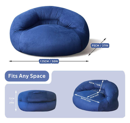 Blue Single Bean Bag Chair | Classic country style, experience the rustic comfort of cloud velvet