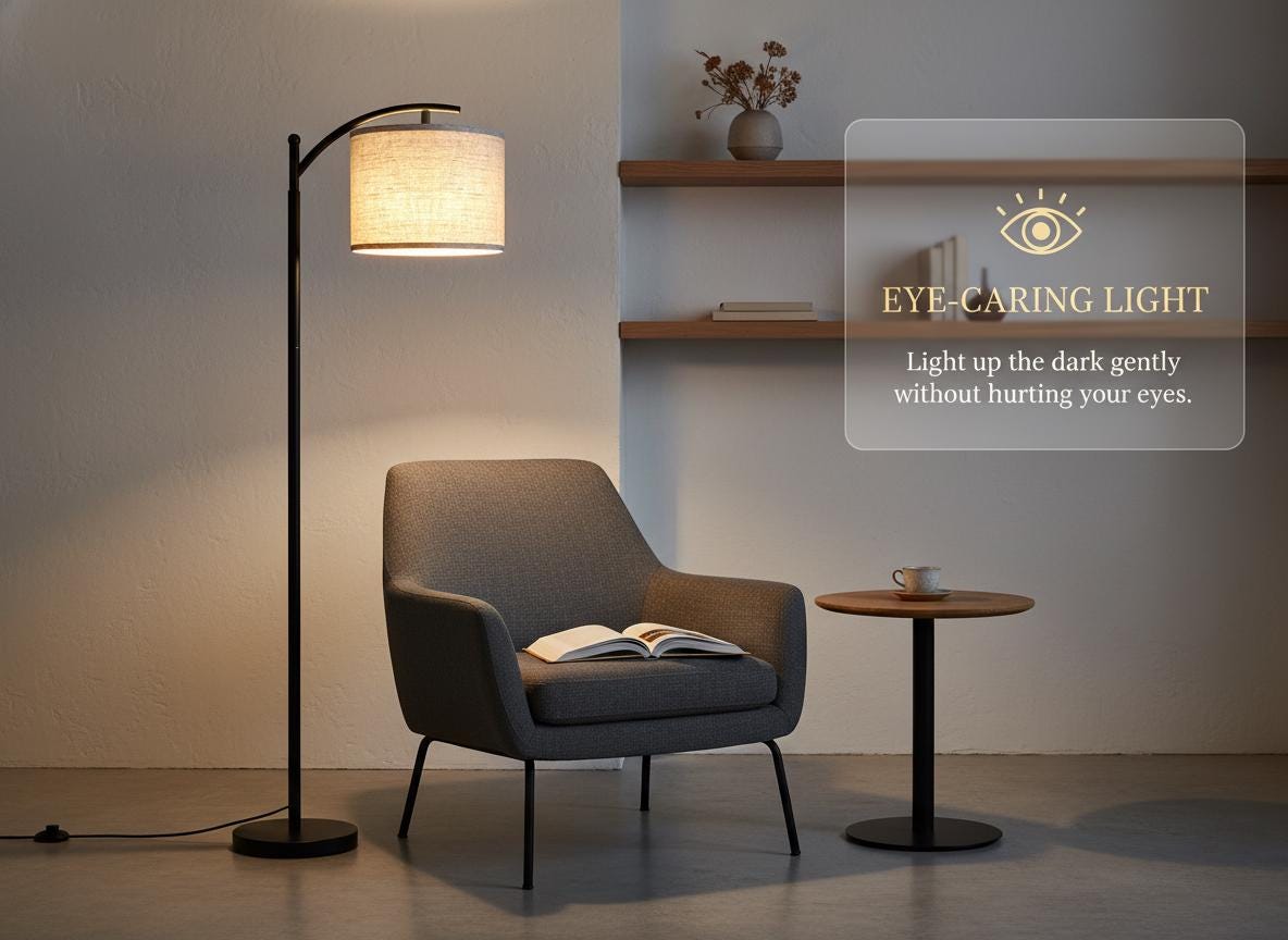 Modern Black Floor Lamp with Beige Linen Shade & 3-Color LED